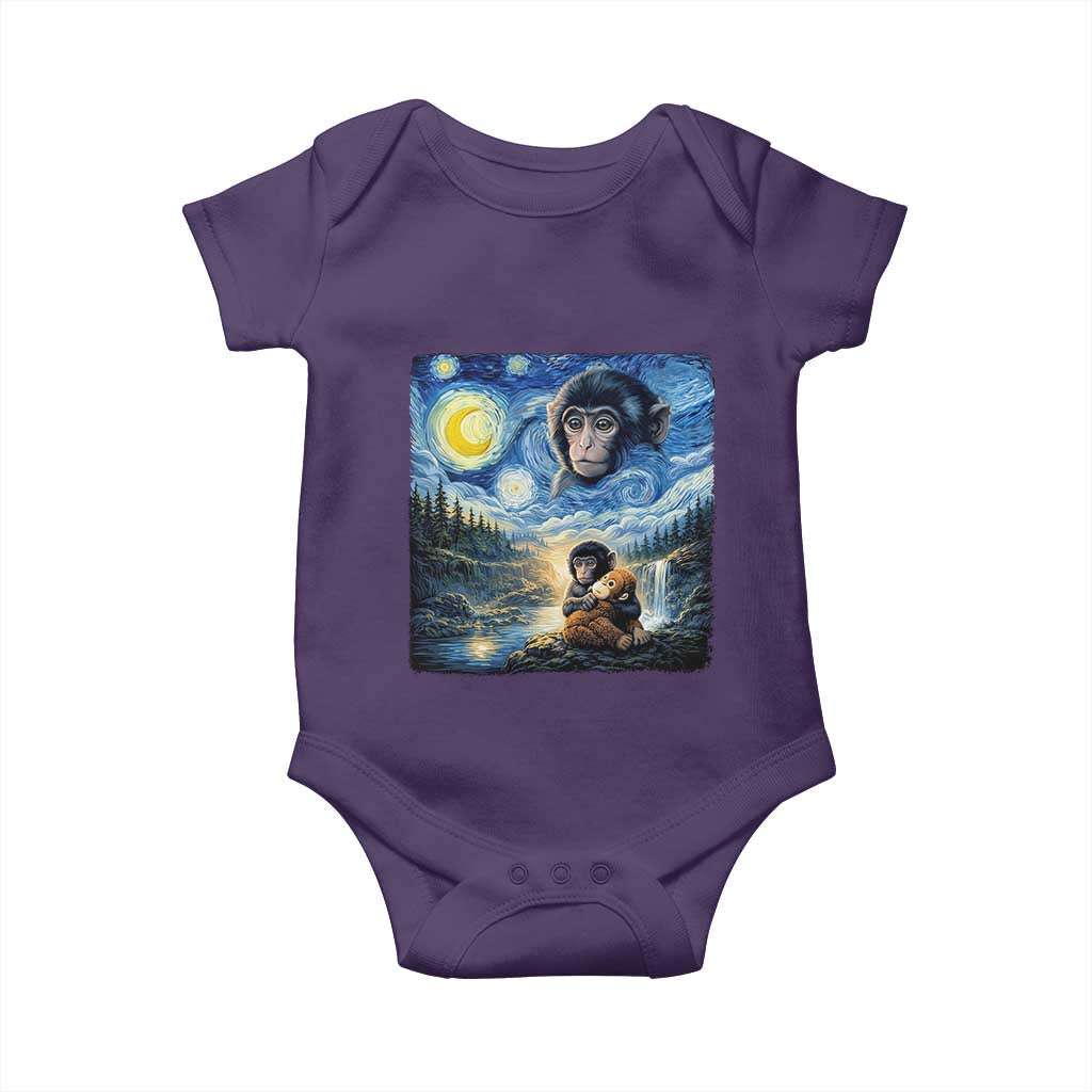 Punch Mokey Baby Onesie Viral Baby Monkey Starry Night Van Gogh TS14 Purple Print Your Wear