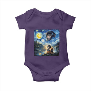 Punch Mokey Baby Onesie Viral Baby Monkey Starry Night Van Gogh TS14 Purple Print Your Wear