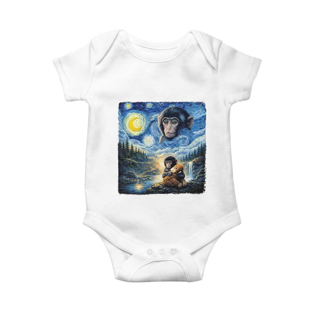 Punch Mokey Baby Onesie Viral Baby Monkey Starry Night Van Gogh TS14 White Print Your Wear