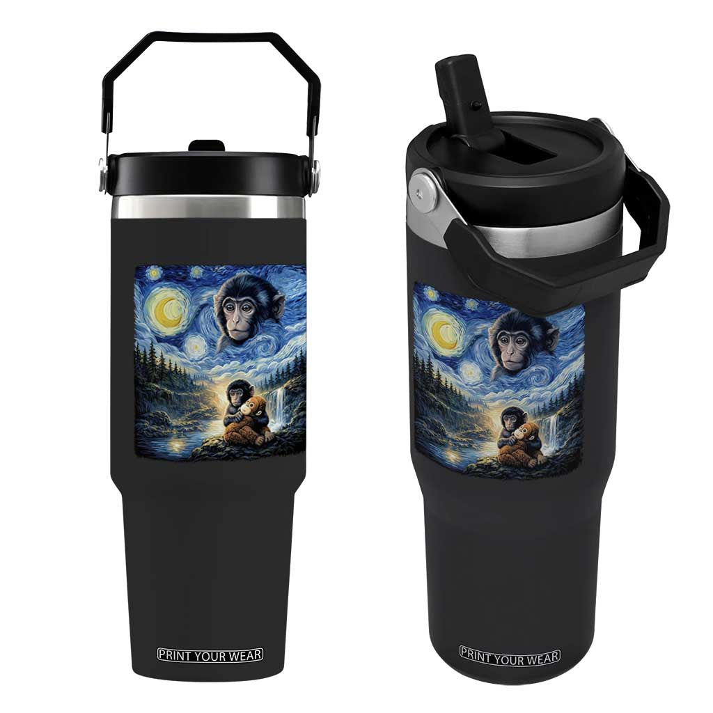 Punch Mokey Flip Straw Tumbler Viral Baby Monkey Starry Night Van Gogh TS14 One Size: 30 oz Black Print Your Wear