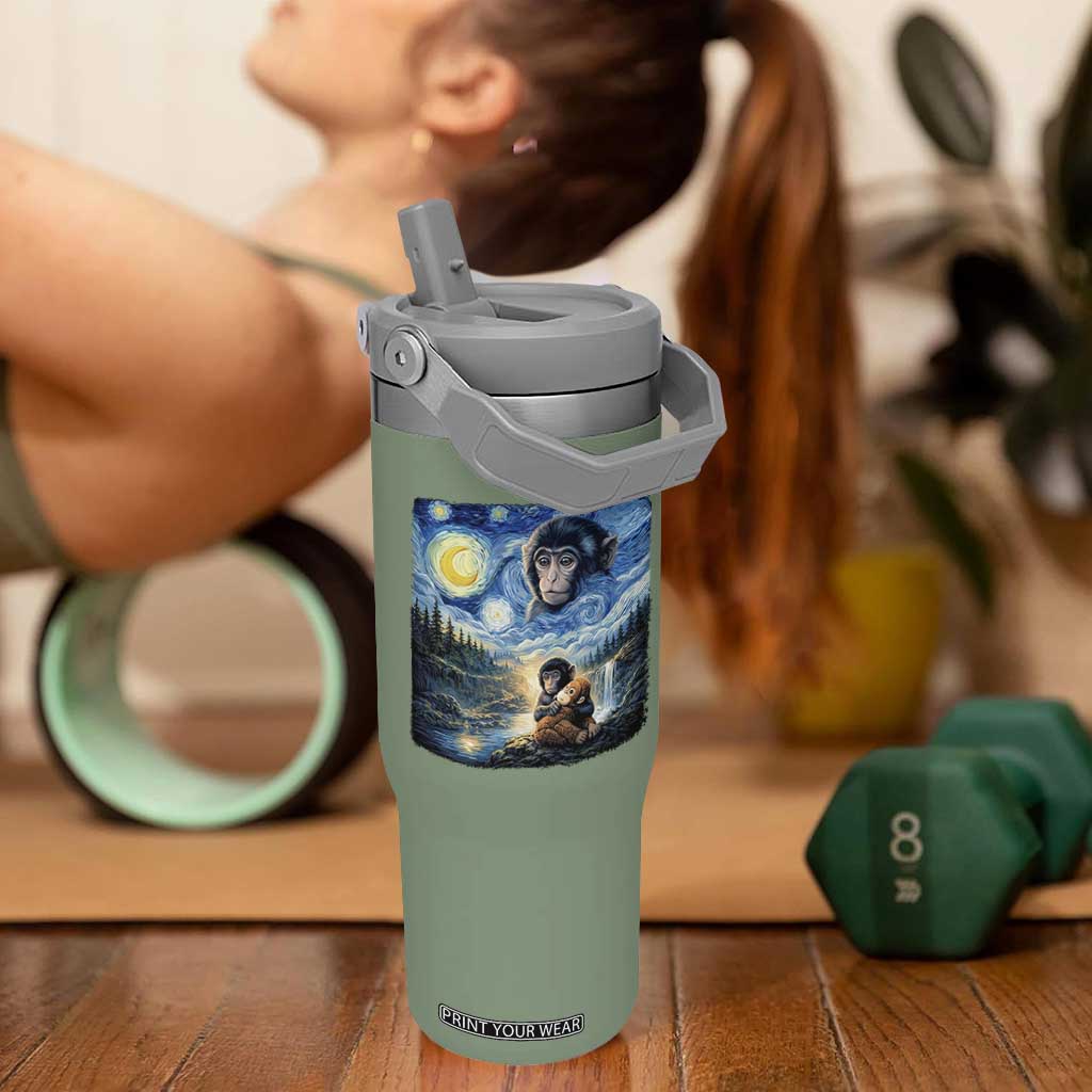 Punch Mokey Flip Straw Tumbler Viral Baby Monkey Starry Night Van Gogh TS14 One Size: 30 oz Moss Green Print Your Wear