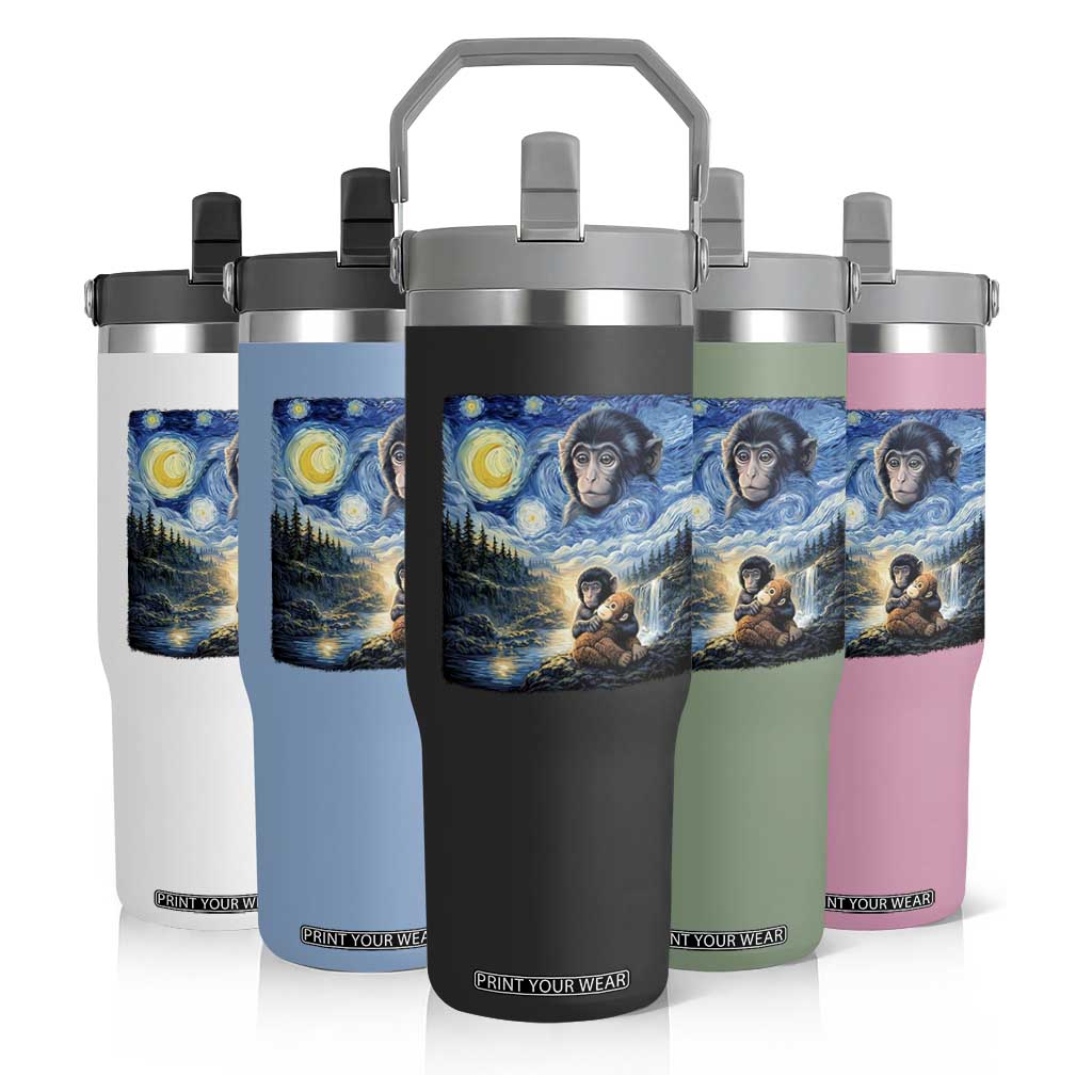 Punch Mokey Flip Straw Tumbler Viral Baby Monkey Starry Night Van Gogh TS14 Print Your Wear