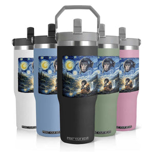 Punch Mokey Flip Straw Tumbler Viral Baby Monkey Starry Night Van Gogh TS14 Print Your Wear