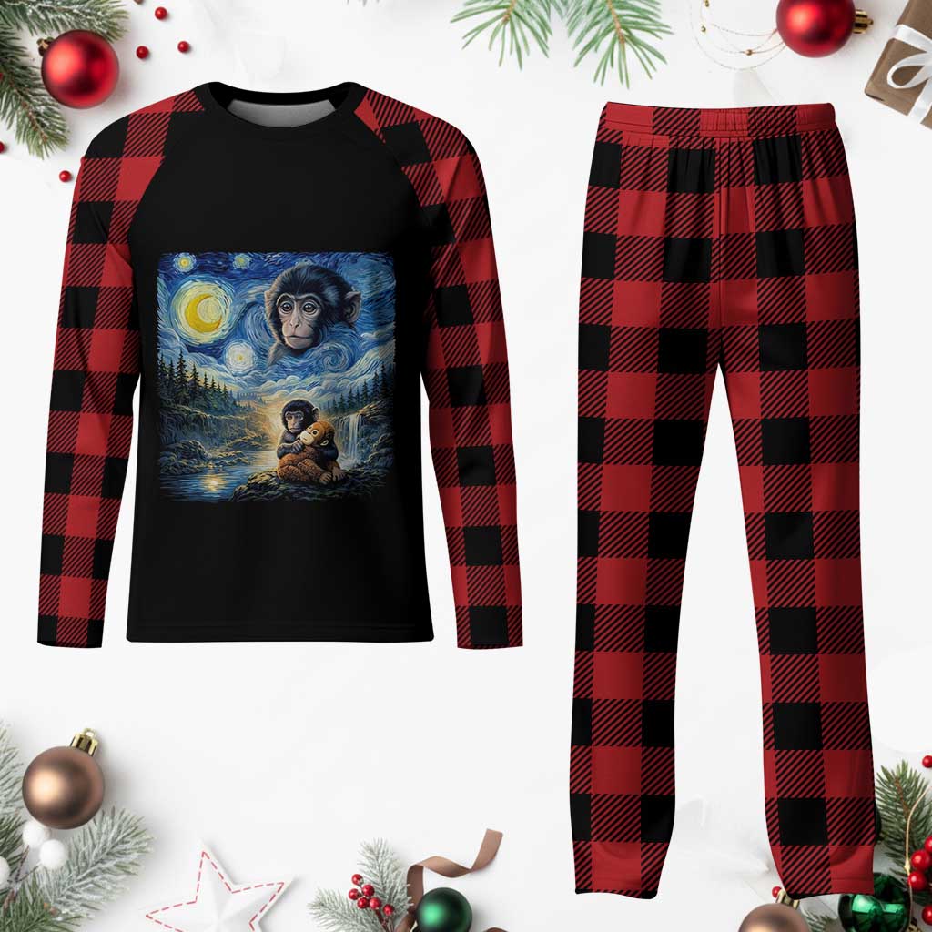 Punch Mokey Plaid Pajama Set Viral Baby Monkey Starry Night Van Gogh TS14 Buffalo Plaid Print Your Wear