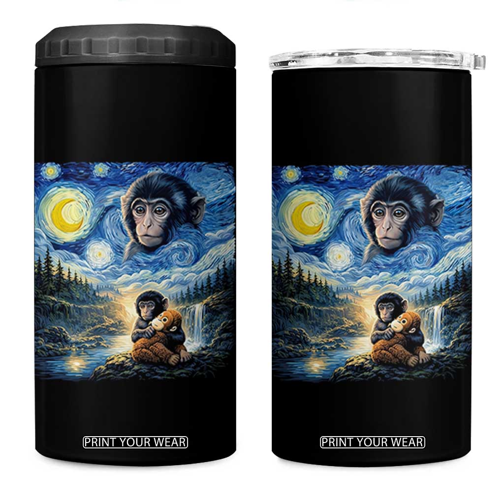 Punch Mokey 4 in 1 Can Cooler Tumbler Viral Baby Monkey Starry Night Van Gogh TS14 One Size: 16 oz Black Print Your Wear
