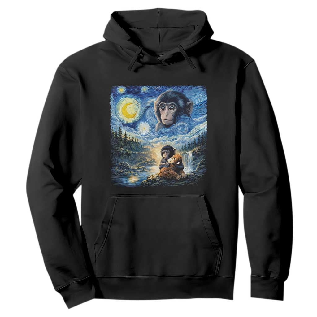Punch Mokey Hoodie Viral Baby Monkey Starry Night Van Gogh TS14 Black Print Your Wear
