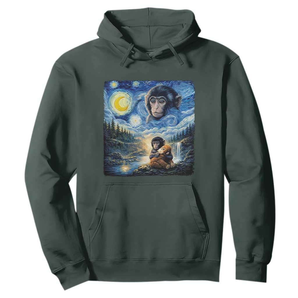 Punch Mokey Hoodie Viral Baby Monkey Starry Night Van Gogh TS14 Dark Forest Green Print Your Wear