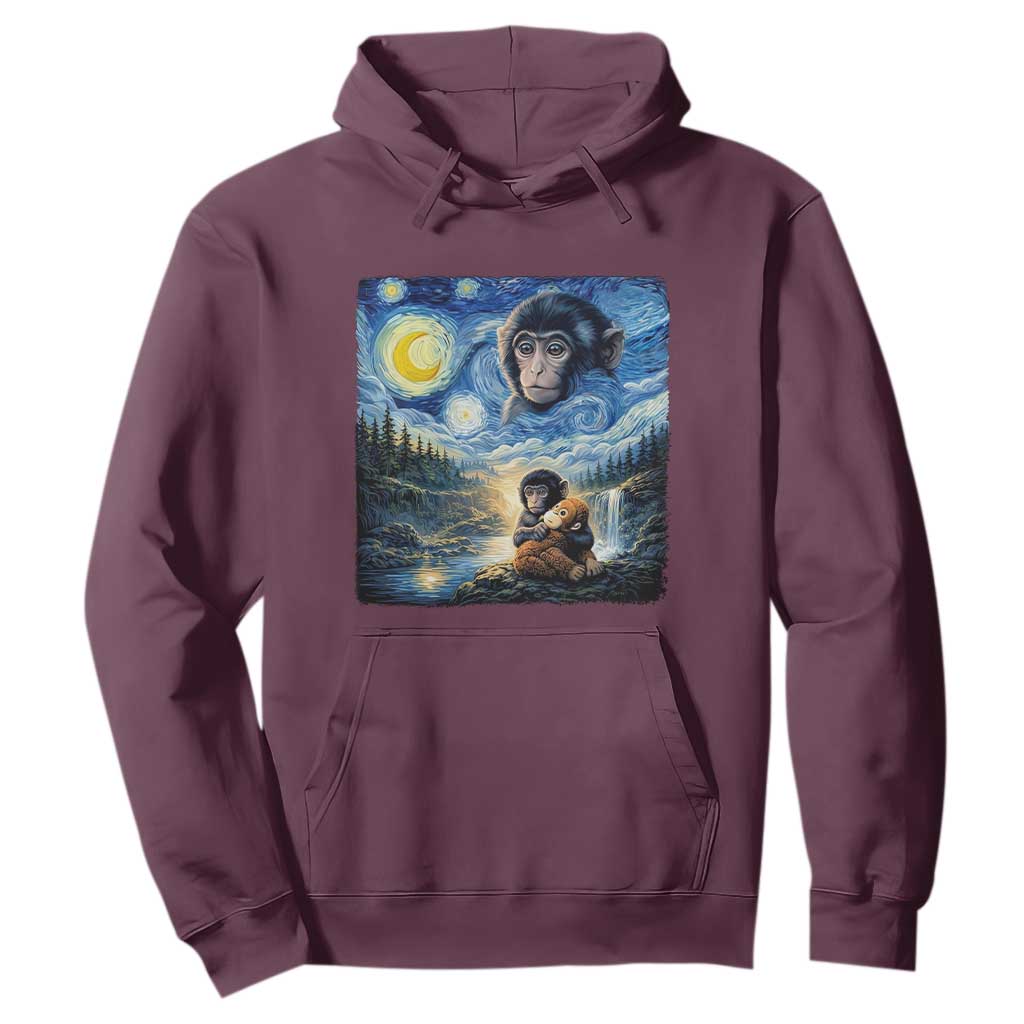 Punch Mokey Hoodie Viral Baby Monkey Starry Night Van Gogh TS14 Maroon Print Your Wear