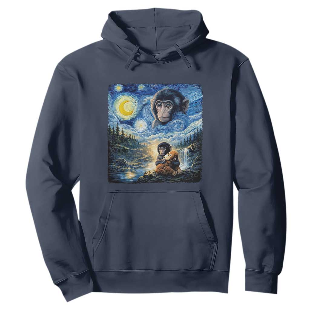 Punch Mokey Hoodie Viral Baby Monkey Starry Night Van Gogh TS14 Navy Print Your Wear
