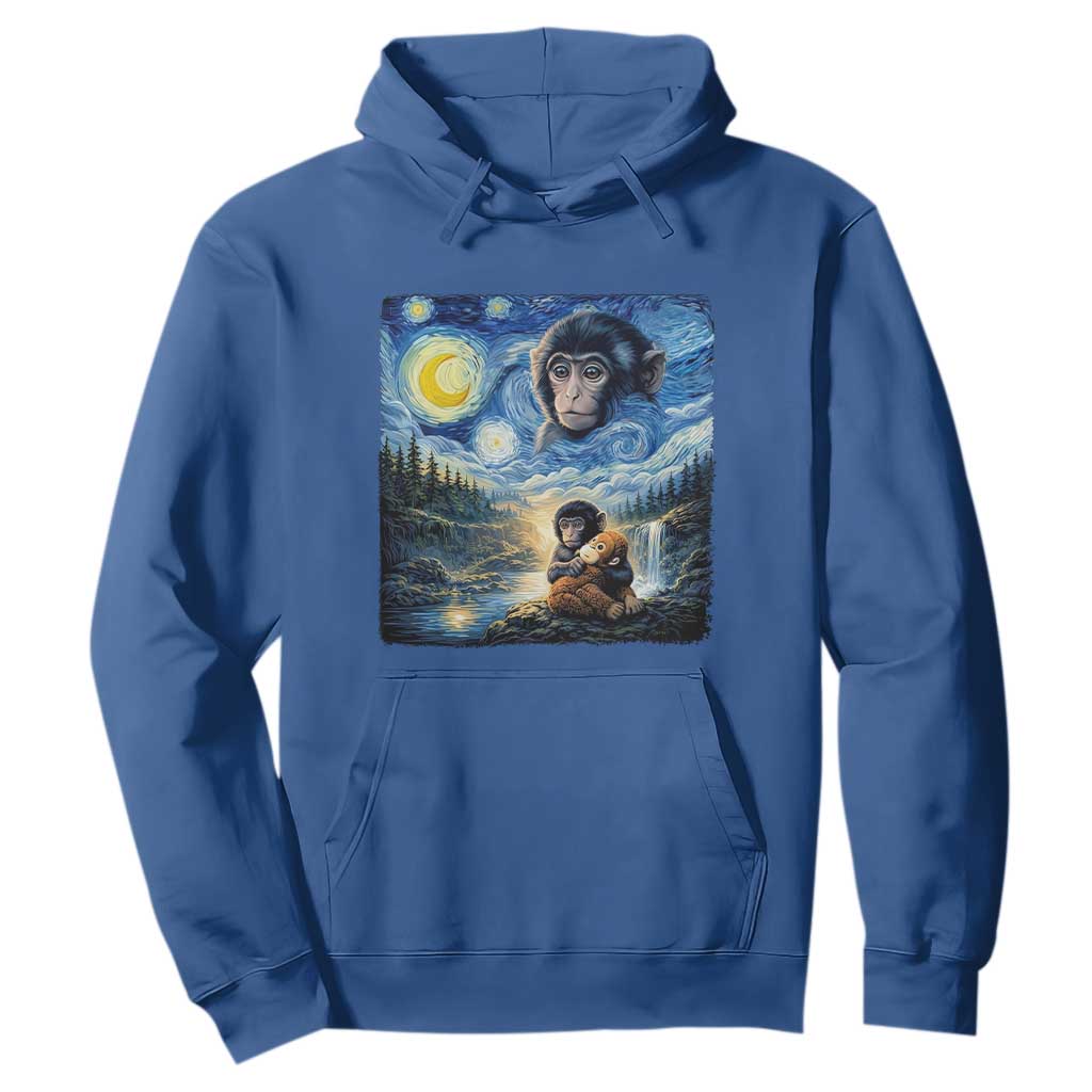 Punch Mokey Hoodie Viral Baby Monkey Starry Night Van Gogh TS14 Royal Blue Print Your Wear