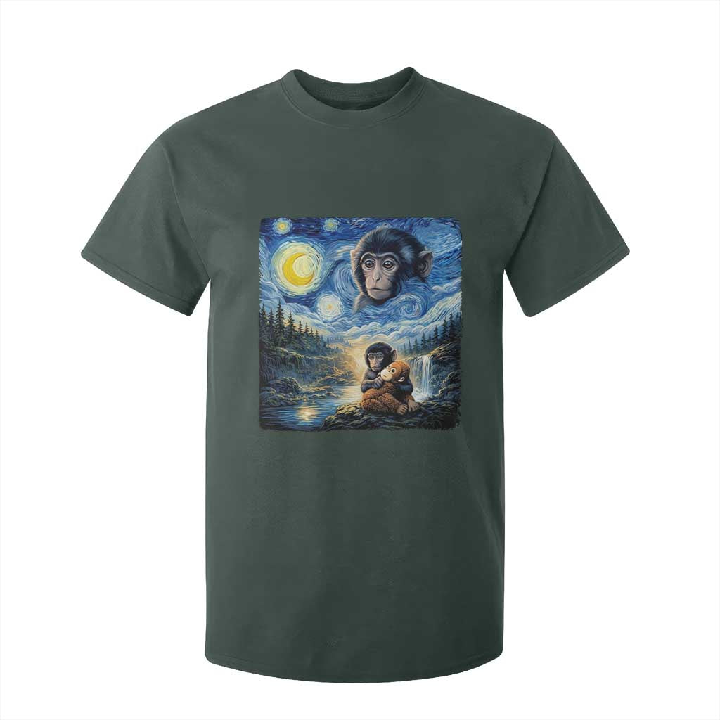 Punch Mokey T Shirt For Kid Viral Baby Monkey Starry Night Van Gogh TS14 Dark Forest Green Print Your Wear