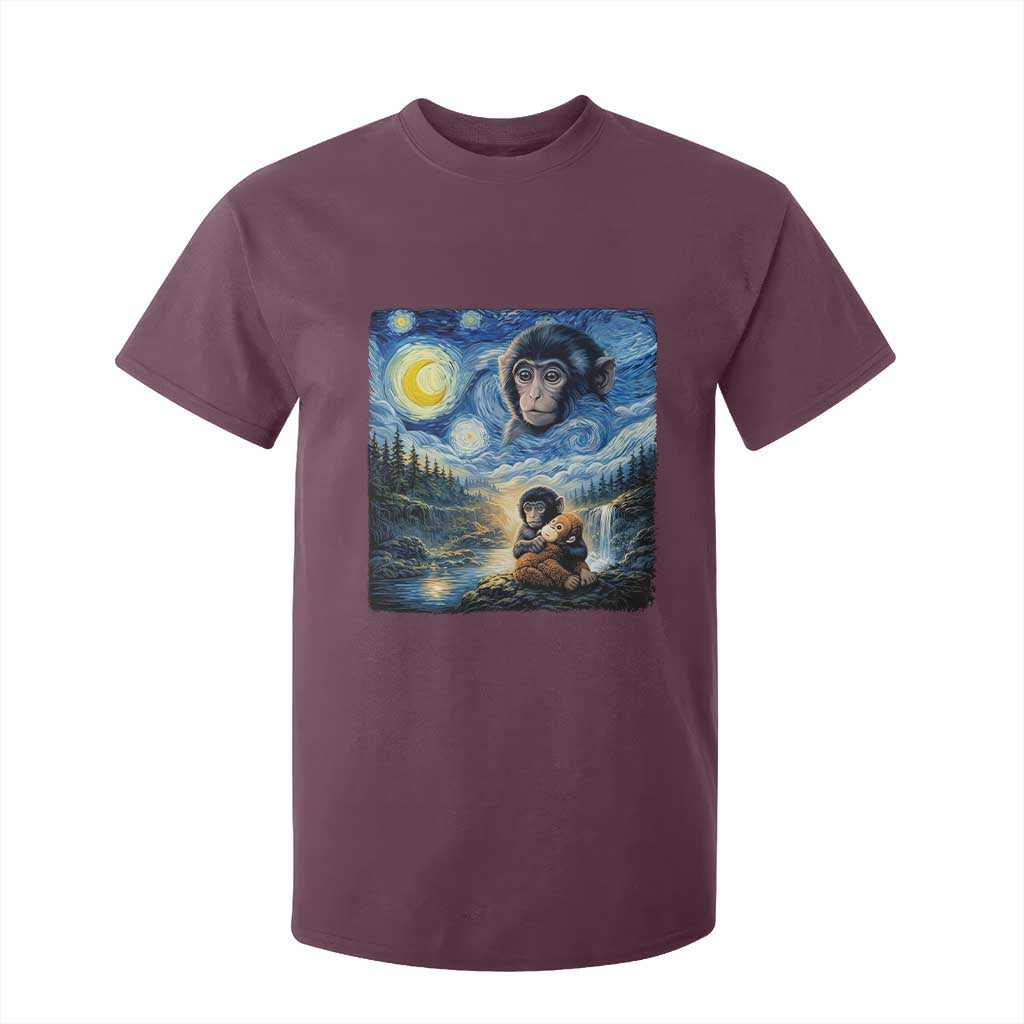 Punch Mokey T Shirt For Kid Viral Baby Monkey Starry Night Van Gogh TS14 Maroon Print Your Wear