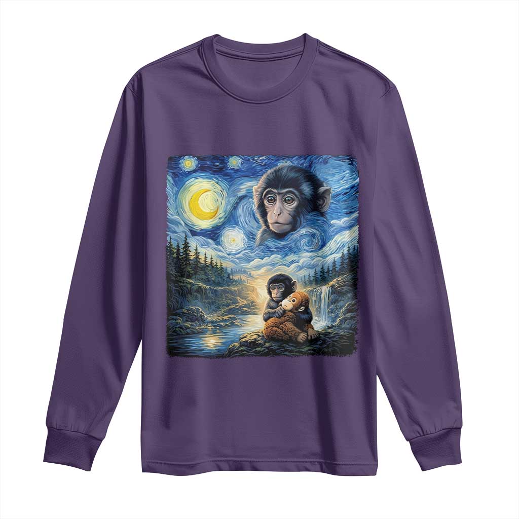 Punch Mokey Long Sleeve Shirt Viral Baby Monkey Starry Night Van Gogh TS14 Purple Print Your Wear