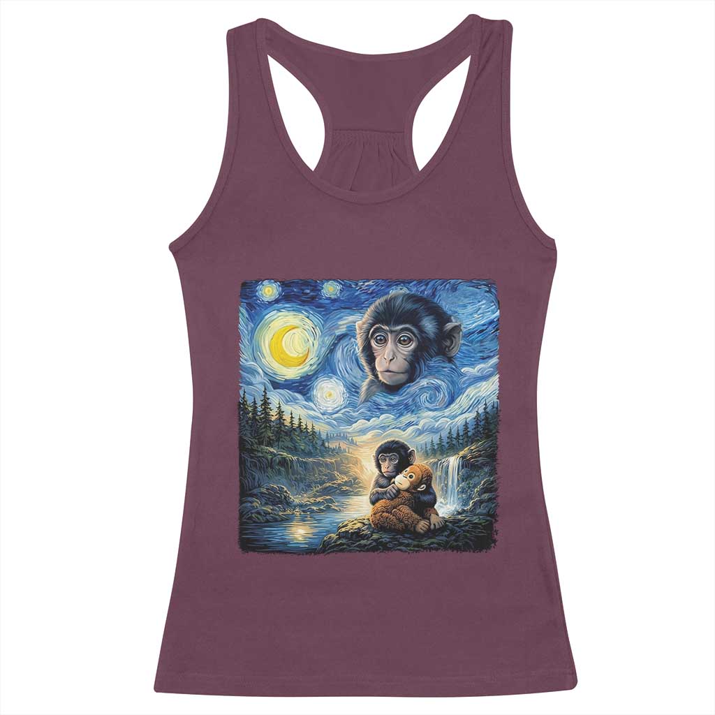 Punch Mokey Racerback Tank Top Viral Baby Monkey Starry Night Van Gogh TS14 Maroon Print Your Wear