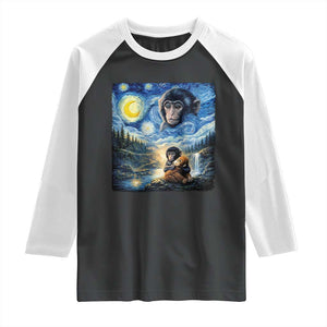 Punch Mokey Raglan Shirt Viral Baby Monkey Starry Night Van Gogh TS14 Black White Print Your Wear