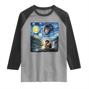 Punch Mokey Raglan Shirt Viral Baby Monkey Starry Night Van Gogh TS14 Sport Gray Black Print Your Wear