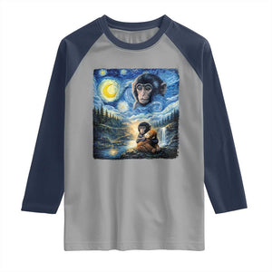 Punch Mokey Raglan Shirt Viral Baby Monkey Starry Night Van Gogh TS14 Sport Gray Navy Print Your Wear