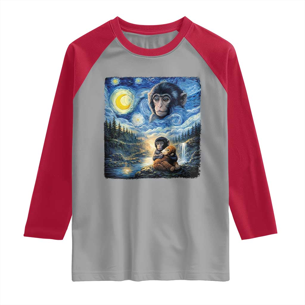 Punch Mokey Raglan Shirt Viral Baby Monkey Starry Night Van Gogh TS14 Sport Gray Red Print Your Wear