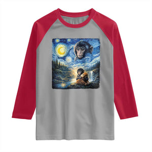 Punch Mokey Raglan Shirt Viral Baby Monkey Starry Night Van Gogh TS14 Sport Gray Red Print Your Wear