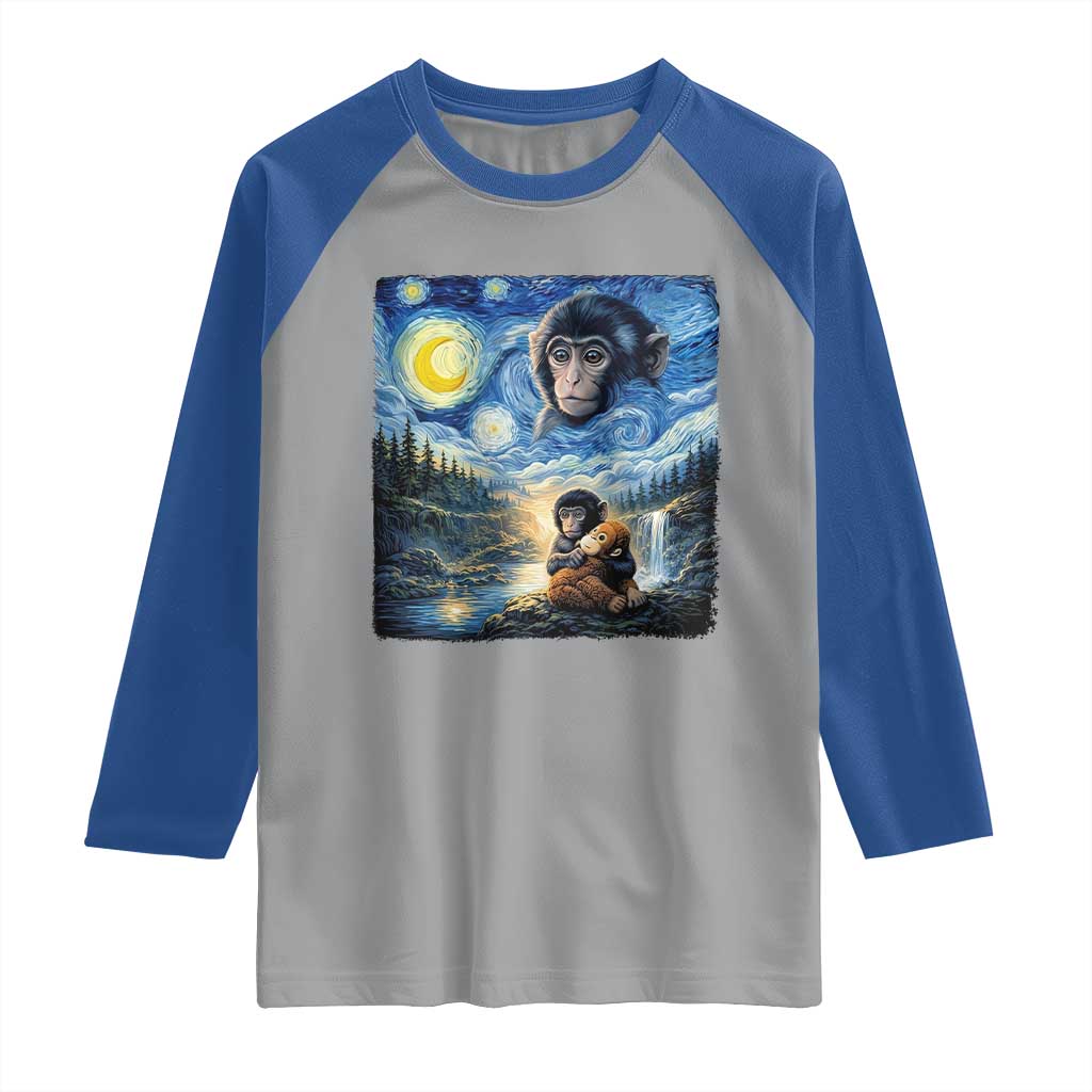 Punch Mokey Raglan Shirt Viral Baby Monkey Starry Night Van Gogh TS14 Sport Gray Royal Print Your Wear