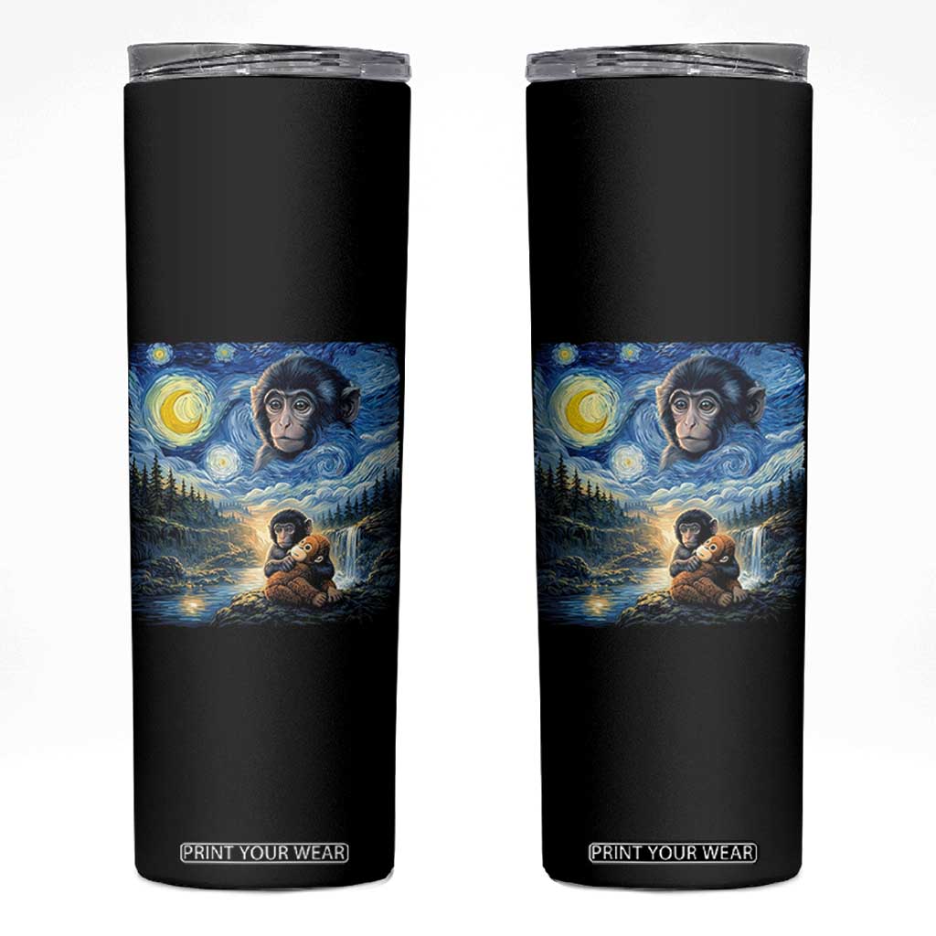 Punch Mokey Skinny Tumbler Viral Baby Monkey Starry Night Van Gogh TS14 Black Print Your Wear