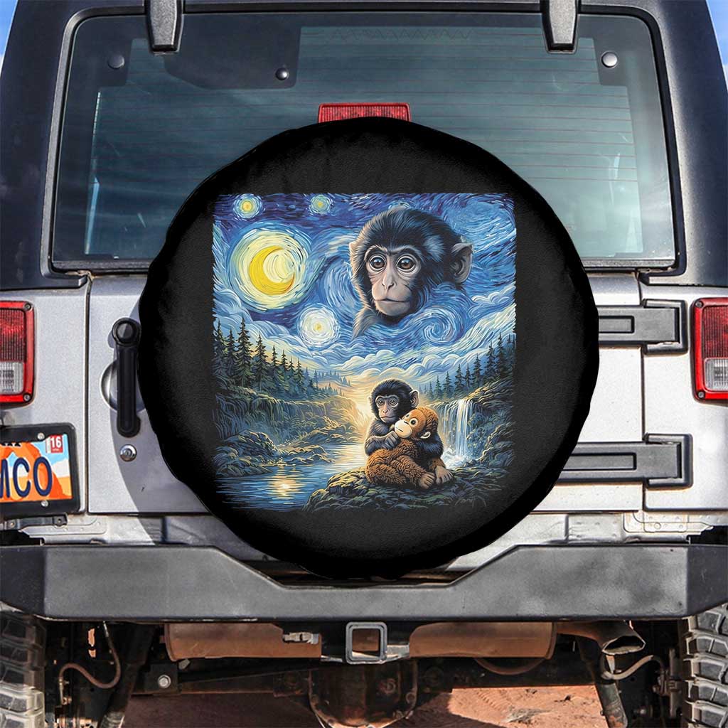 Punch Mokey Spare Tire Cover Viral Baby Monkey Starry Night Van Gogh TS14 No hole Black Print Your Wear