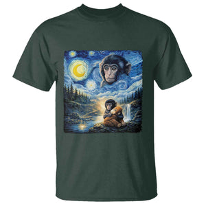 Punch Mokey T Shirt Viral Baby Monkey Starry Night Van Gogh TS14 Dark Forest Green Print Your Wear