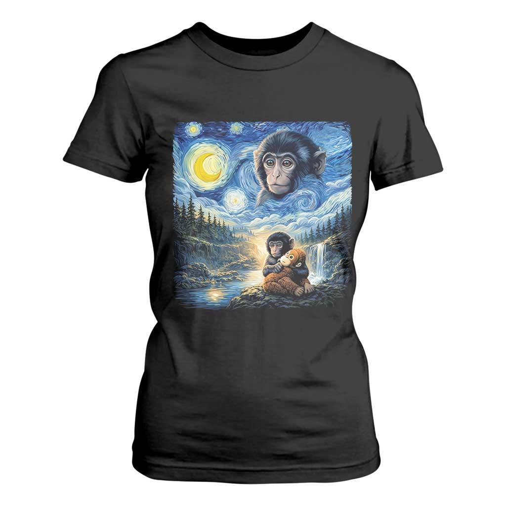 Punch Mokey T Shirt For Women Viral Baby Monkey Starry Night Van Gogh TS14 Black Print Your Wear