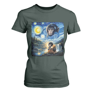 Punch Mokey T Shirt For Women Viral Baby Monkey Starry Night Van Gogh TS14 Dark Forest Green Print Your Wear
