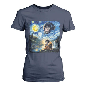 Punch Mokey T Shirt For Women Viral Baby Monkey Starry Night Van Gogh TS14 Navy Print Your Wear