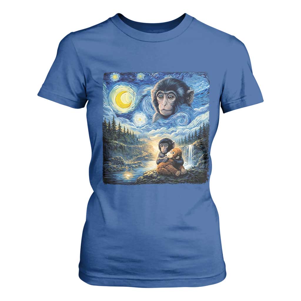 Punch Mokey T Shirt For Women Viral Baby Monkey Starry Night Van Gogh TS14 Royal Blue Print Your Wear