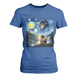 Punch Mokey T Shirt For Women Viral Baby Monkey Starry Night Van Gogh TS14 Royal Blue Print Your Wear