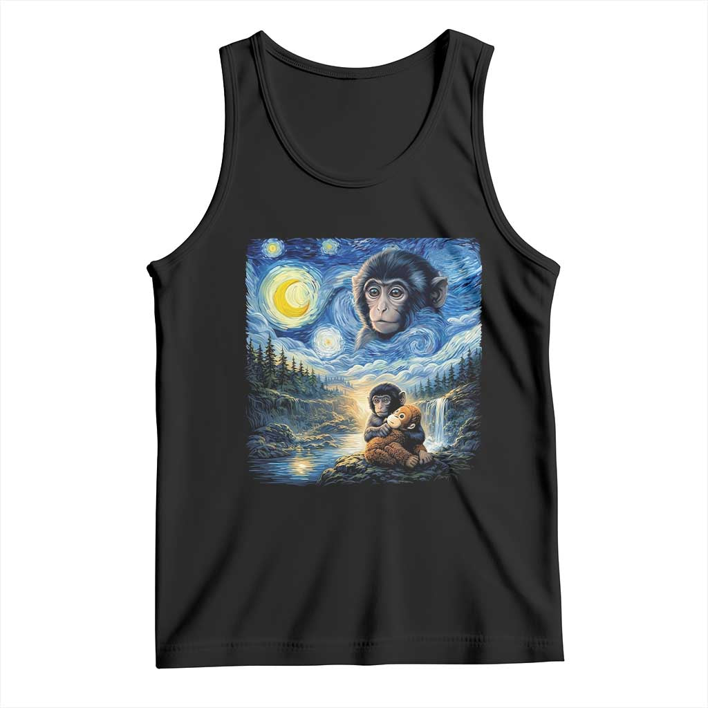 Punch Mokey Tank Top Viral Baby Monkey Starry Night Van Gogh TS14 Black Print Your Wear