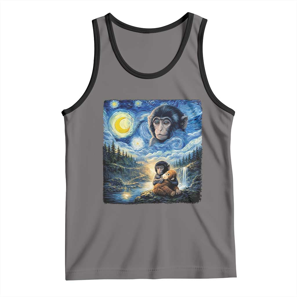 Punch Mokey Tank Top Viral Baby Monkey Starry Night Van Gogh TS14 Deep Heather Black Print Your Wear