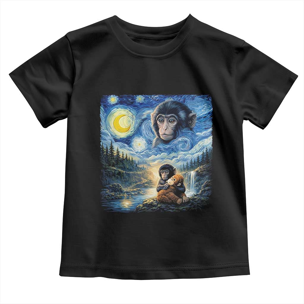 Punch Mokey Toddler T Shirt Viral Baby Monkey Starry Night Van Gogh TS14 Black Print Your Wear