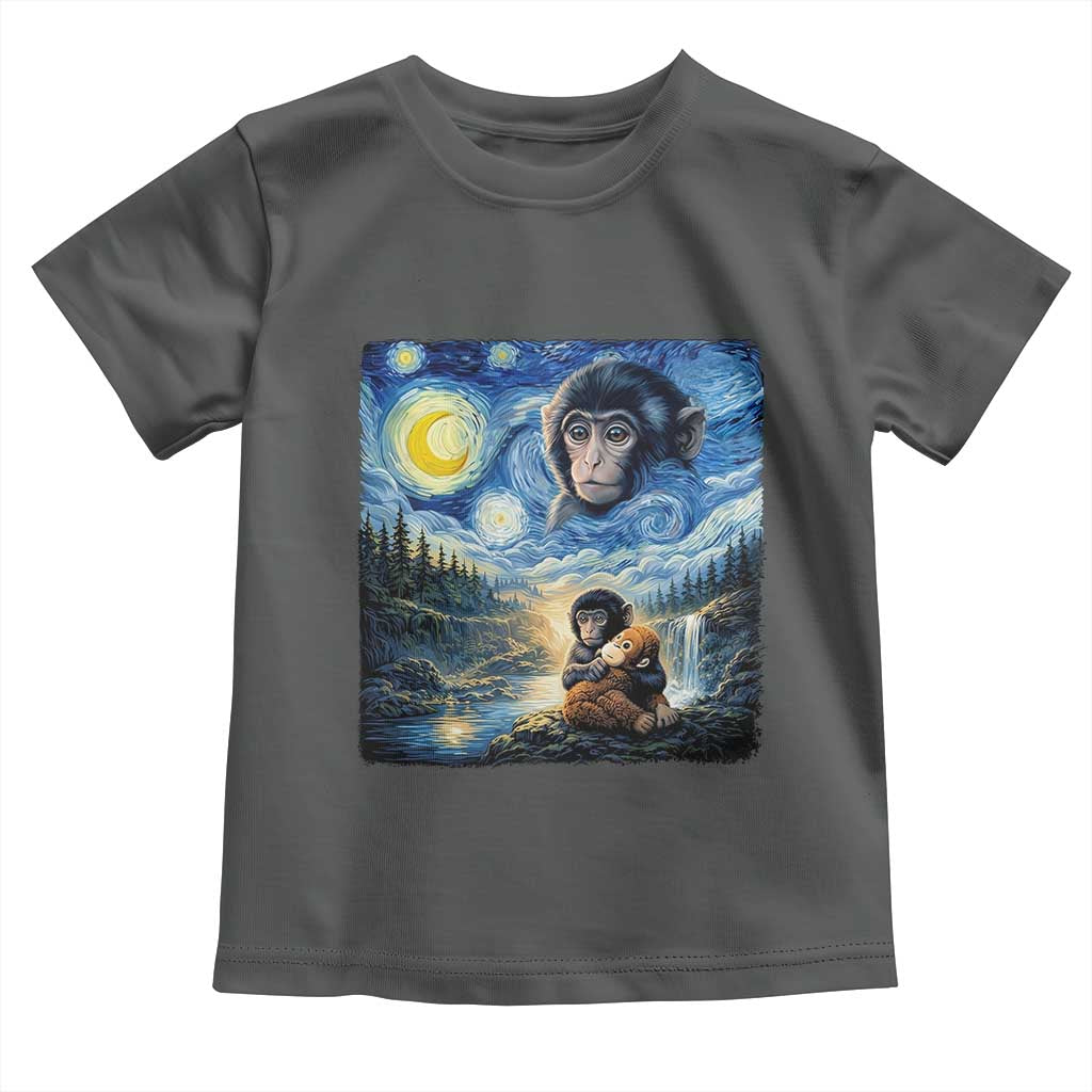 Punch Mokey Toddler T Shirt Viral Baby Monkey Starry Night Van Gogh TS14 Dark Heather Print Your Wear