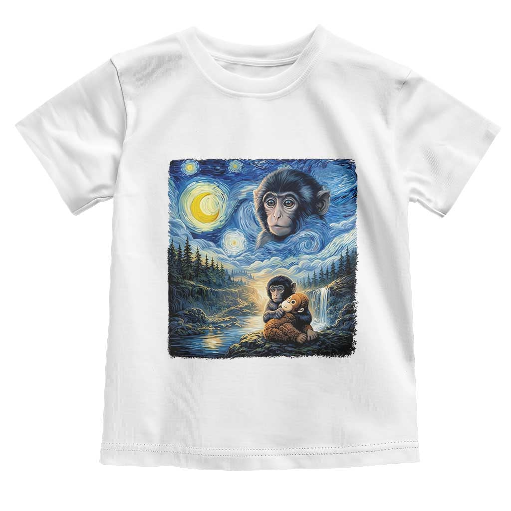 Punch Mokey Toddler T Shirt Viral Baby Monkey Starry Night Van Gogh TS14 White Print Your Wear