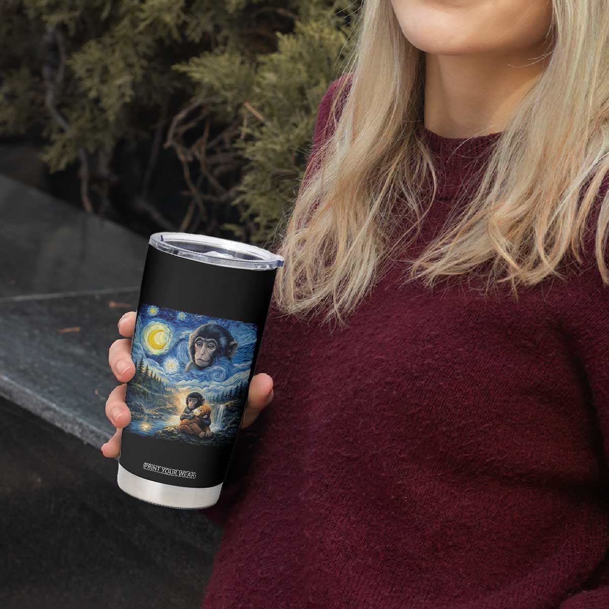 Punch Mokey Tumbler Cup Viral Baby Monkey Starry Night Van Gogh TS14 Print Your Wear