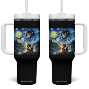 Punch Mokey Tumbler With Handle Viral Baby Monkey Starry Night Van Gogh TS14 One Size: 40 oz Black Print Your Wear
