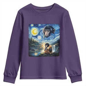 Punch Mokey Youth Sweatshirt Viral Baby Monkey Starry Night Van Gogh TS14 Purple Print Your Wear