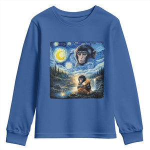 Punch Mokey Youth Sweatshirt Viral Baby Monkey Starry Night Van Gogh TS14 Royal Blue Print Your Wear