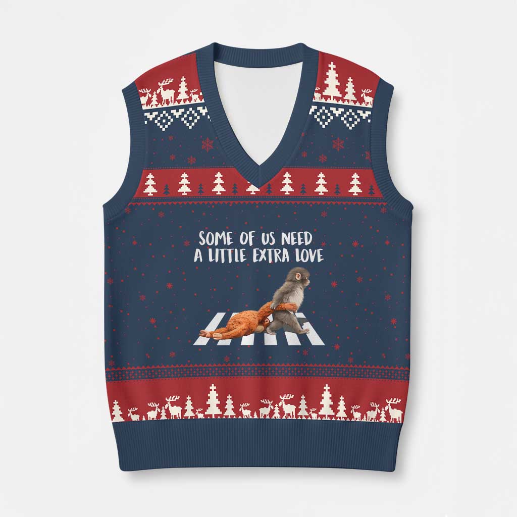 Punch Mokey Meme V-Neck Knit Sweater Vest Some Of Us Need a Little Extra Love TS14 Navy Red Print Your Wear