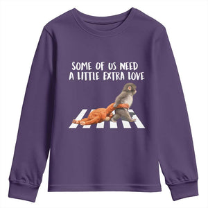 Punch Mokey Meme Youth Sweatshirt Some Of Us Need a Little Extra Love TS14 Purple Print Your Wear