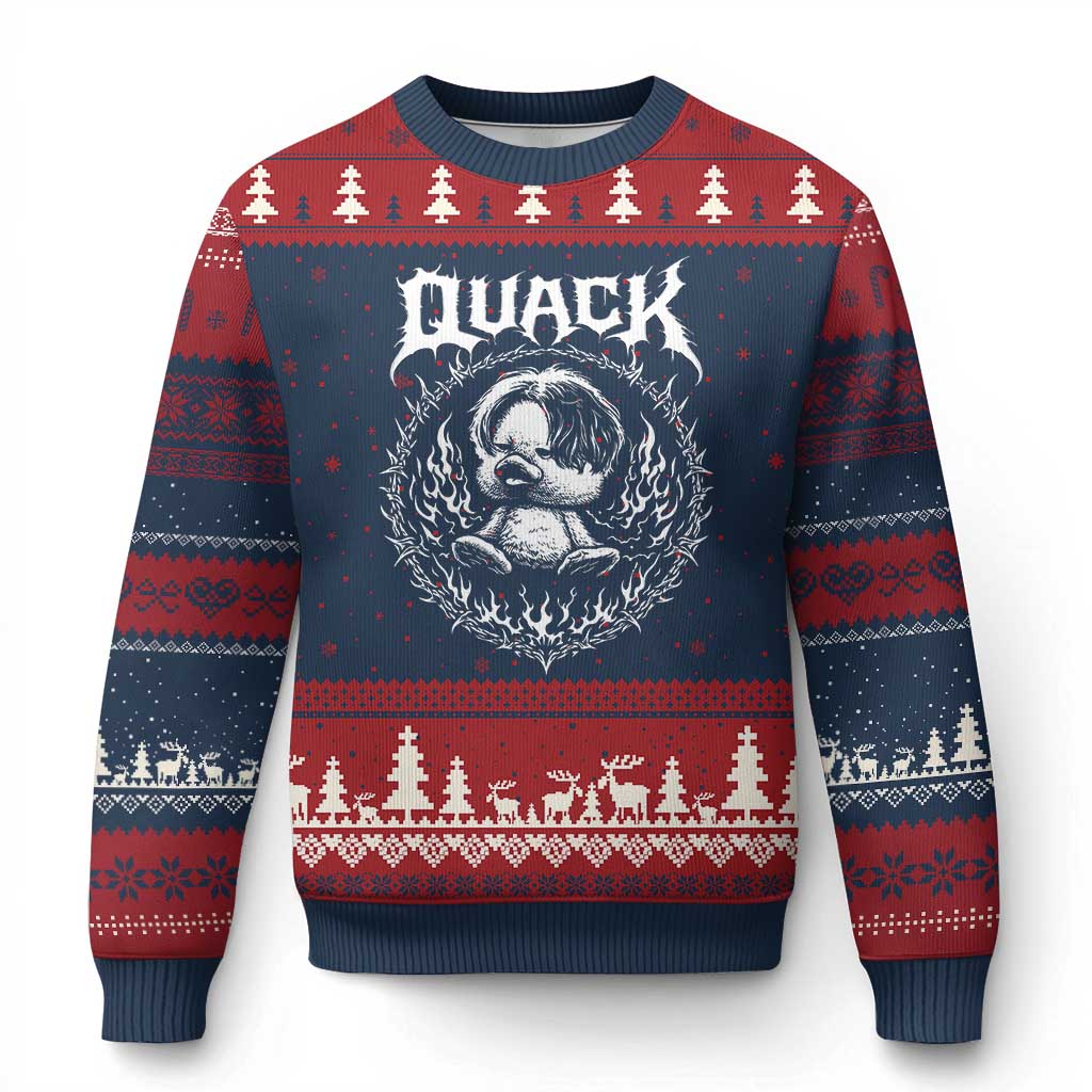Funny Duck Metal Concert Ugly Christmas Sweater Rock Music Quack Meme TS14 Navy Red Print Your Wear