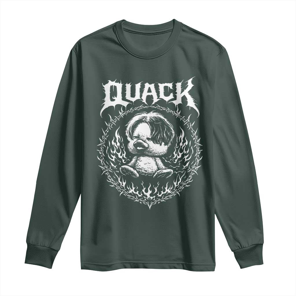 Funny Duck Metal Concert Long Sleeve Shirt Rock Music Quack Meme TS14 Dark Forest Green Print Your Wear