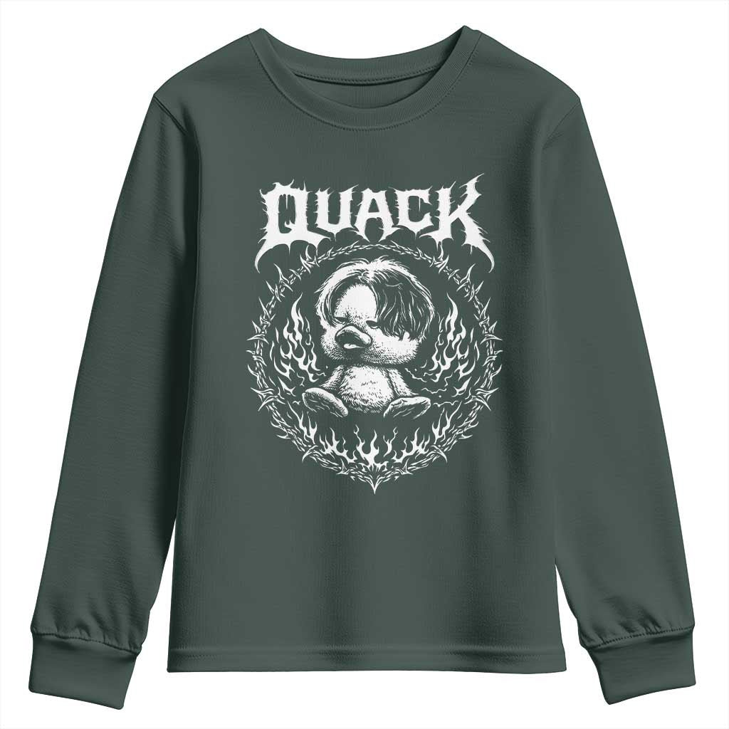 Funny Duck Metal Concert Youth Sweatshirt Rock Music Quack Meme TS14 Dark Forest Green Print Your Wear