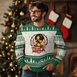 Funny Duck Metal Concert Ugly Christmas Sweater Rock Band Quack Meme TS14 Beige Green Print Your Wear