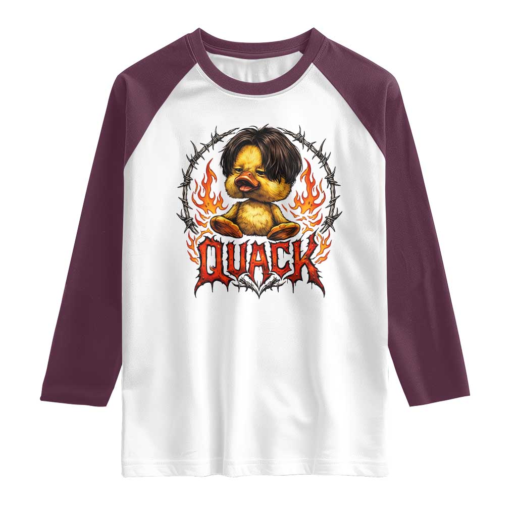 Funny Duck Metal Concert Raglan Shirt Rock Band Quack Meme TS14 White Maroon Print Your Wear