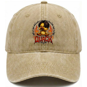 Funny Duck Metal Concert Washed Cotton Baseball Cap Rock Band Quack Meme TS14 Washed Cap Universal Fit Khaki Print Your Wear