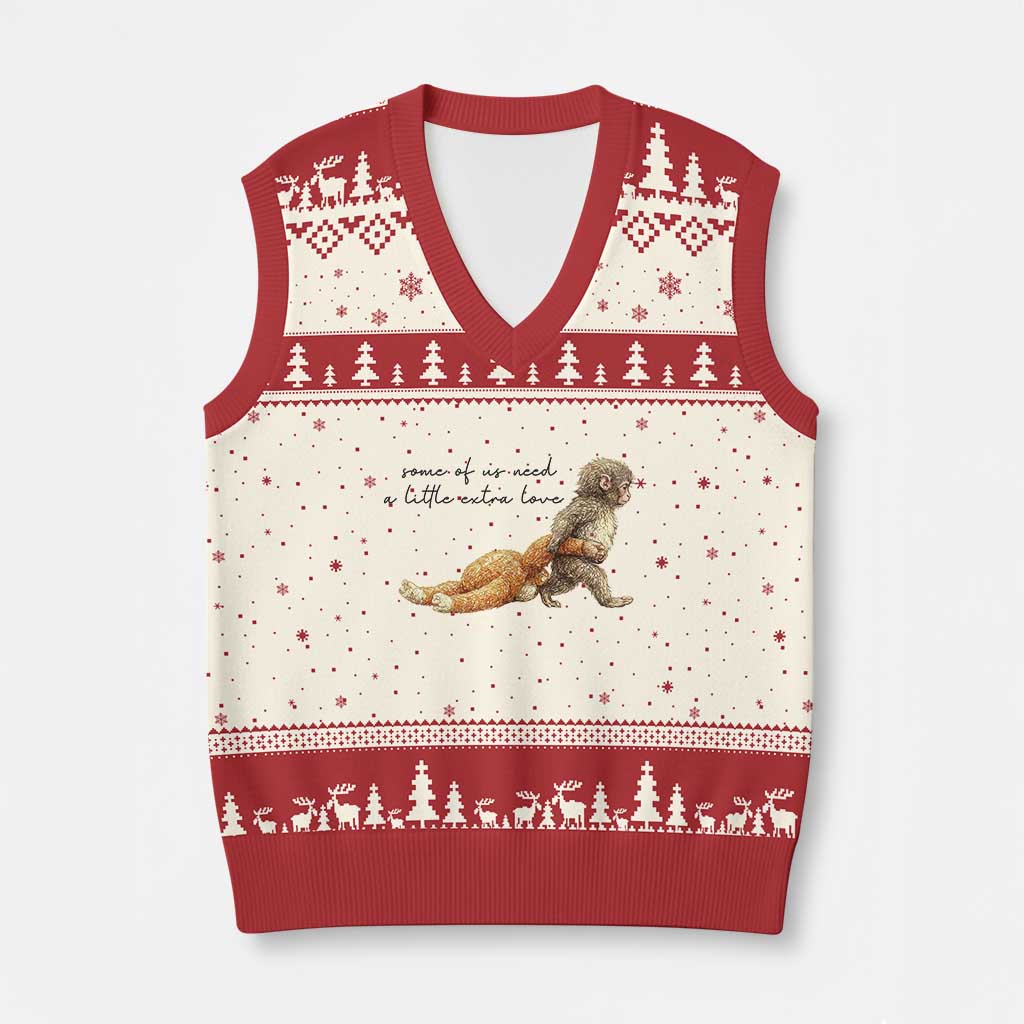 Punch Mokey V-Neck Knit Sweater Vest Viral Trend Baby Monkey Meme TS14 Beige Red Print Your Wear